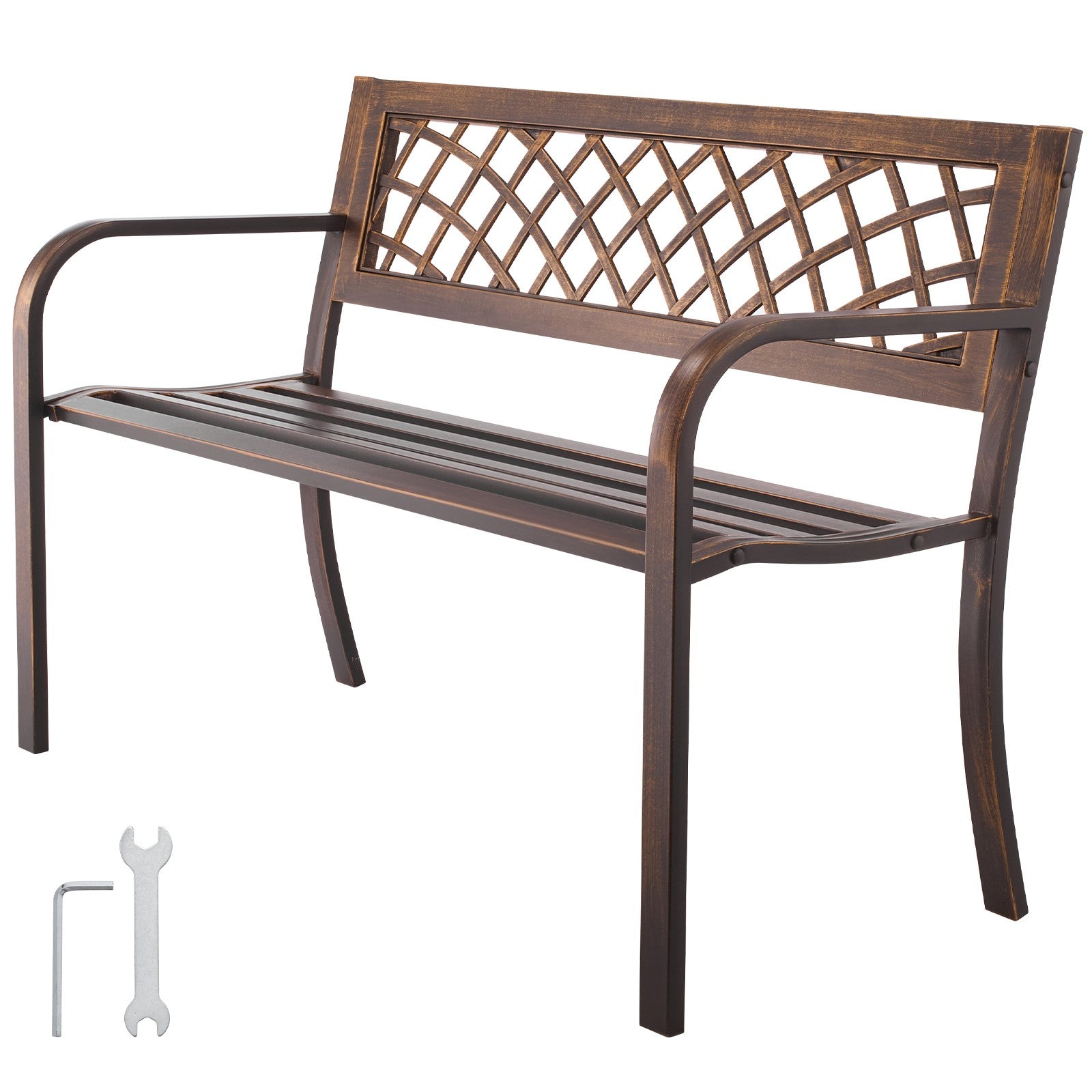Uimoso Outdoor Bench with Metal Frame and PVC Mesh Backrest for Porch, 116 cm
