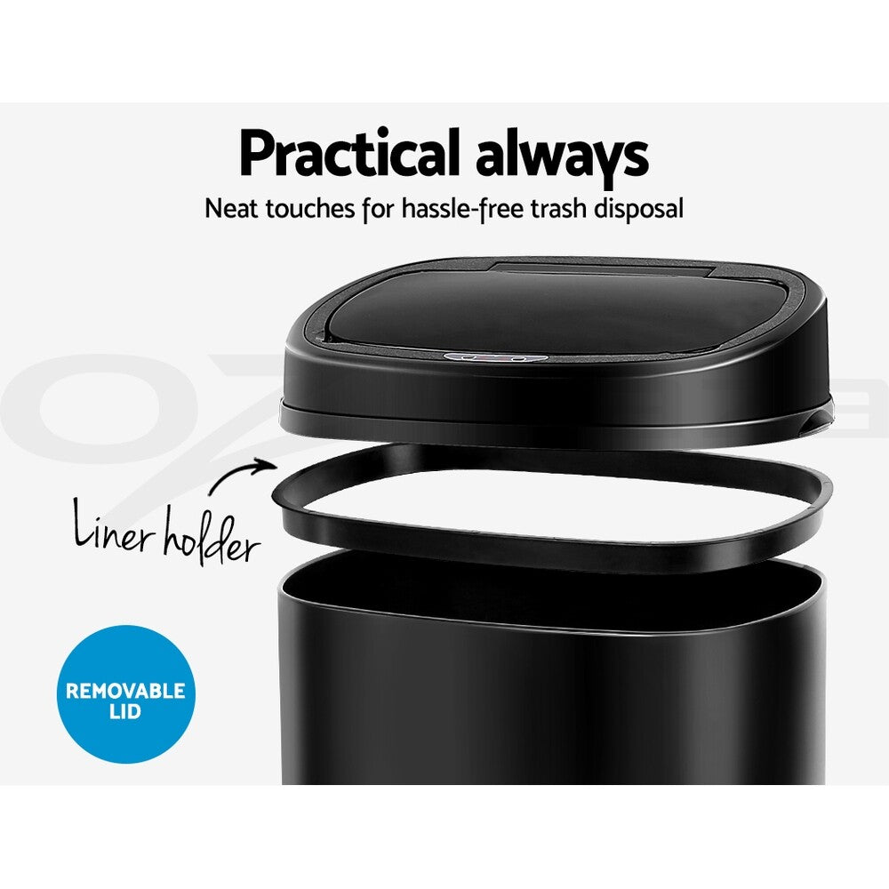 68L Motion Sensor Bin Automatic Trash Can Kitchen Black