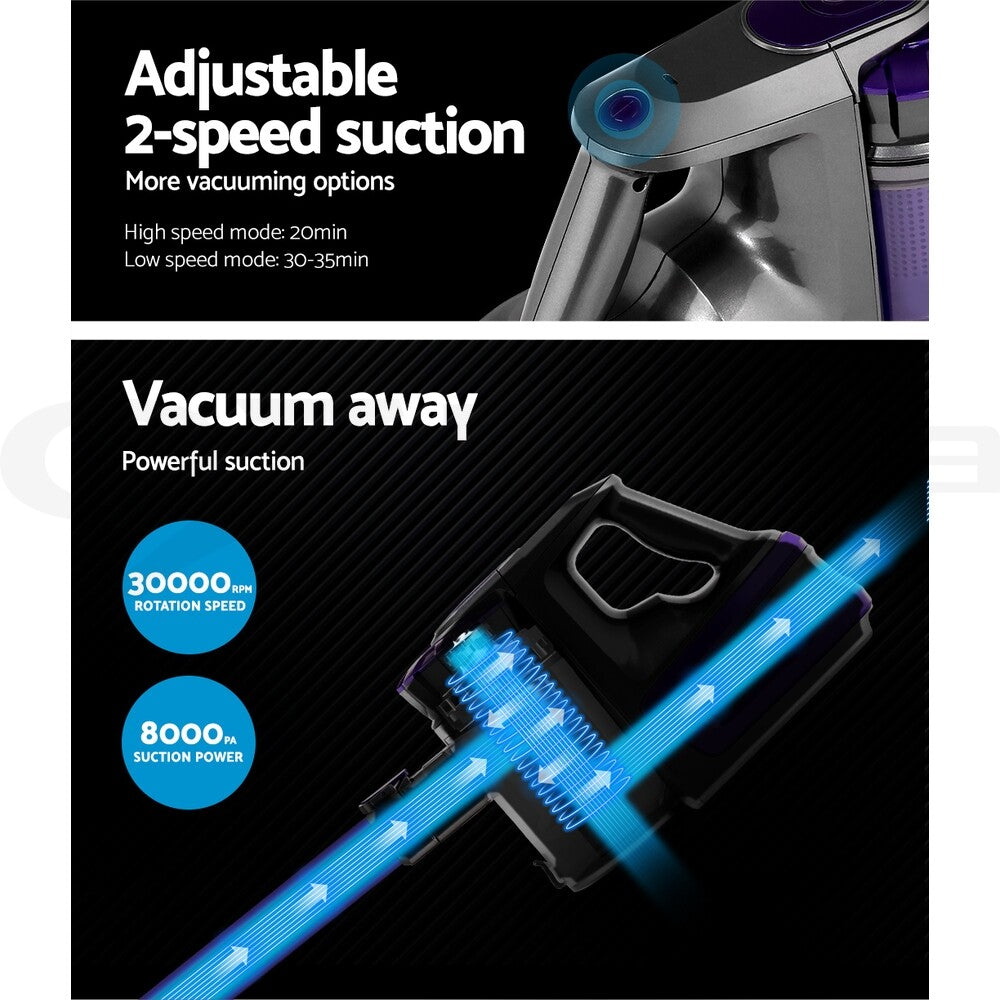 Cordless Stick Vacuum Cleaner 150W Bagless Handheld Purple