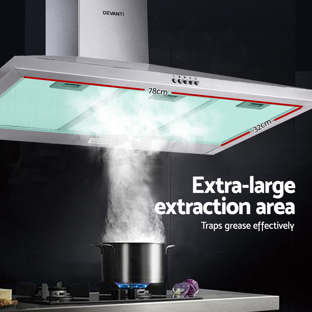 90cm Kitchen Rangehood Canopy LED Stainless Steel