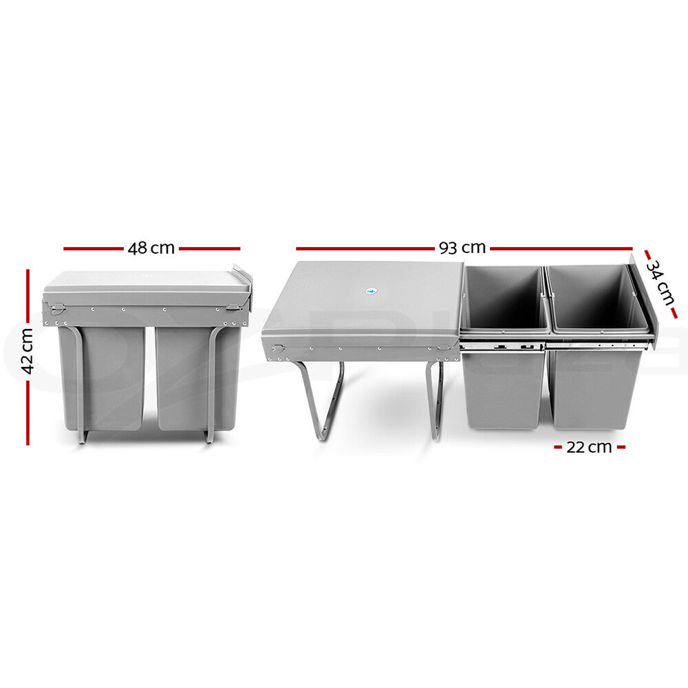 2x20L Twin Pull Out Kitchen Rubbish Bin Double Slide