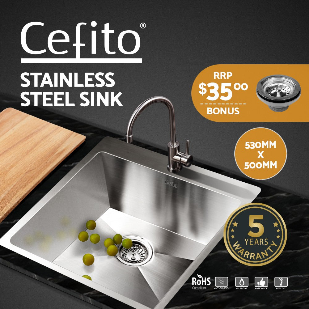 53x50cm Stainless Steel Kitchen Sink Single Bowl Silver