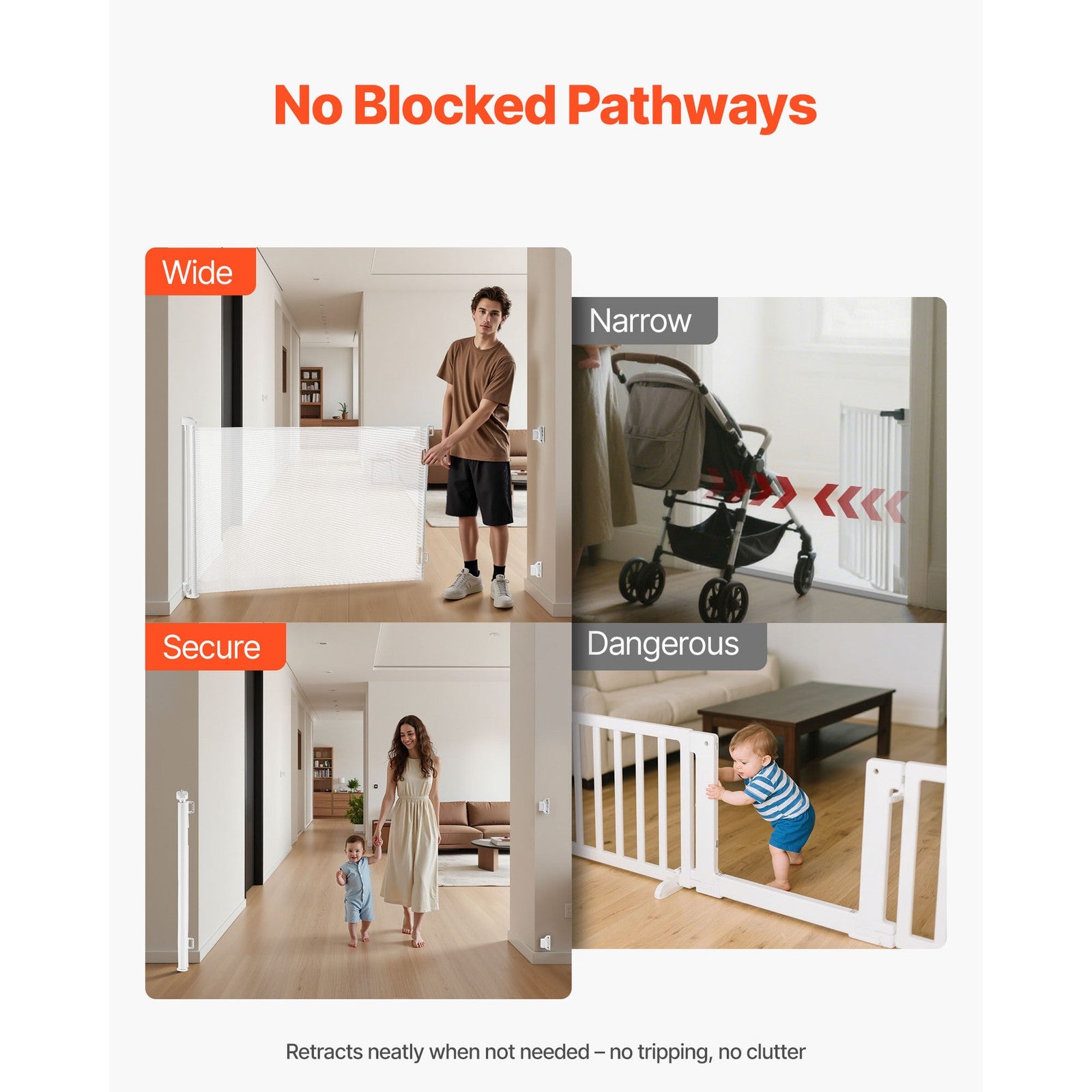 Uimoso Retractable Mesh Gate for Pets and Babies, 1430 mm W, 795 mm Tall, White