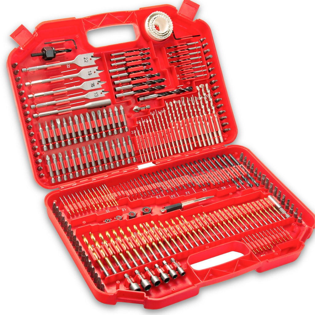 246pc Drill & Screw Bit Set – Titanium for Metal, Wood, Masonry