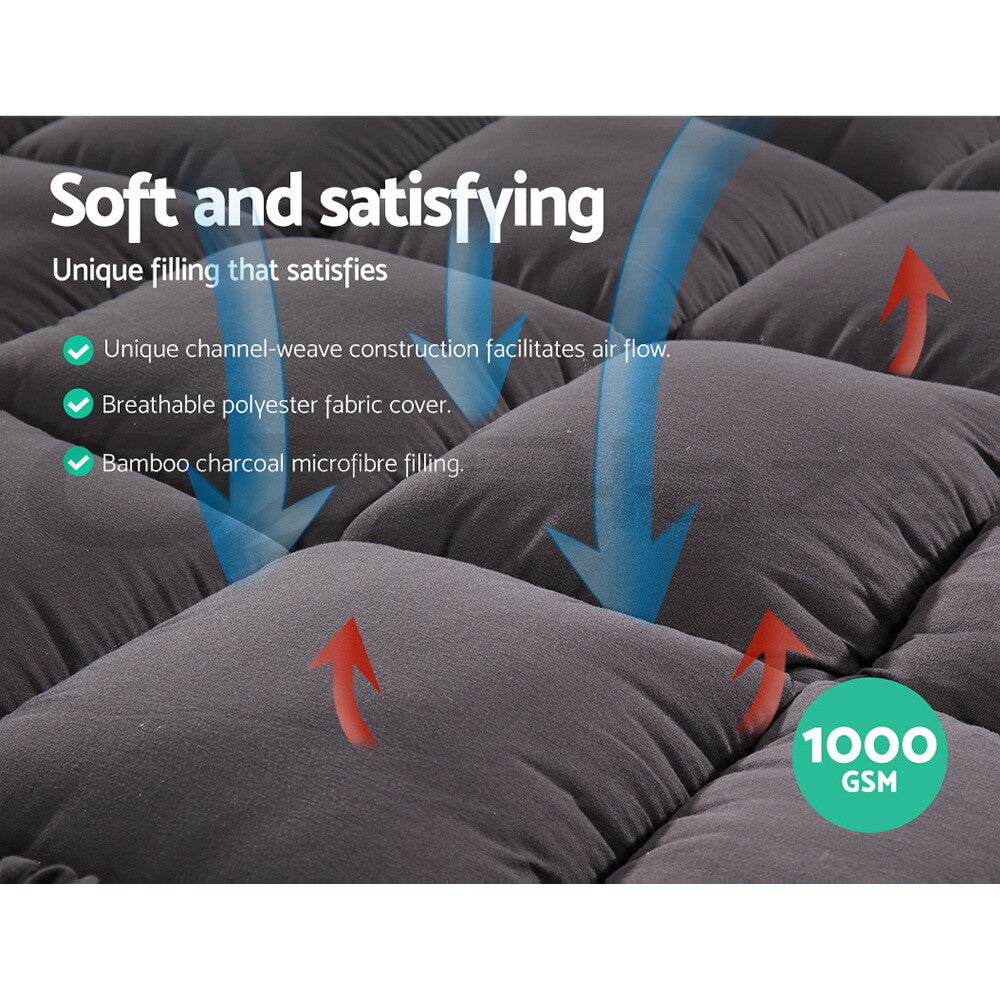 Bamboo Charcoal Pillowtop Mattress Topper Protector Cover