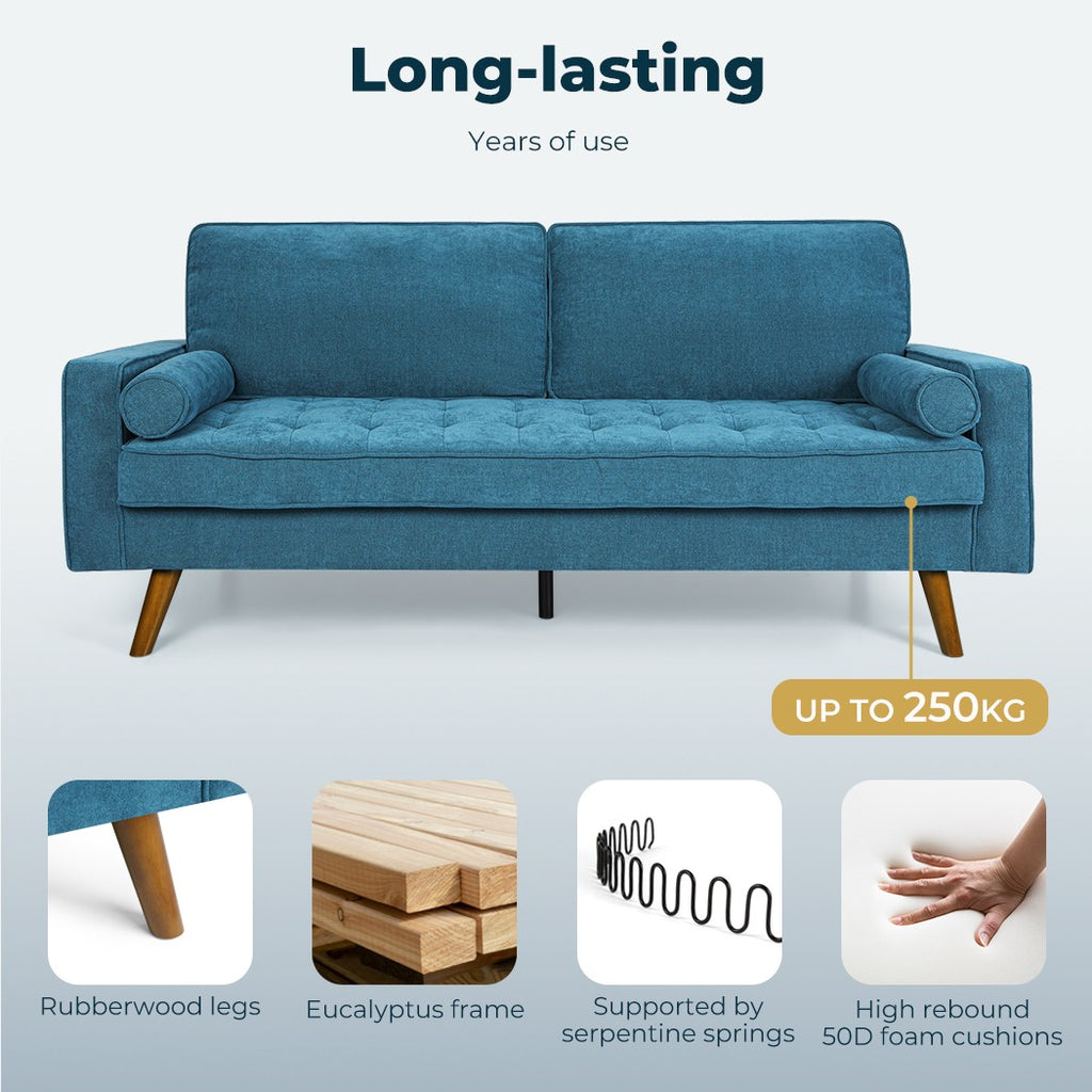 Levede 3-Seater Sofa – Fabric Futon Couch Recliner for Living Room