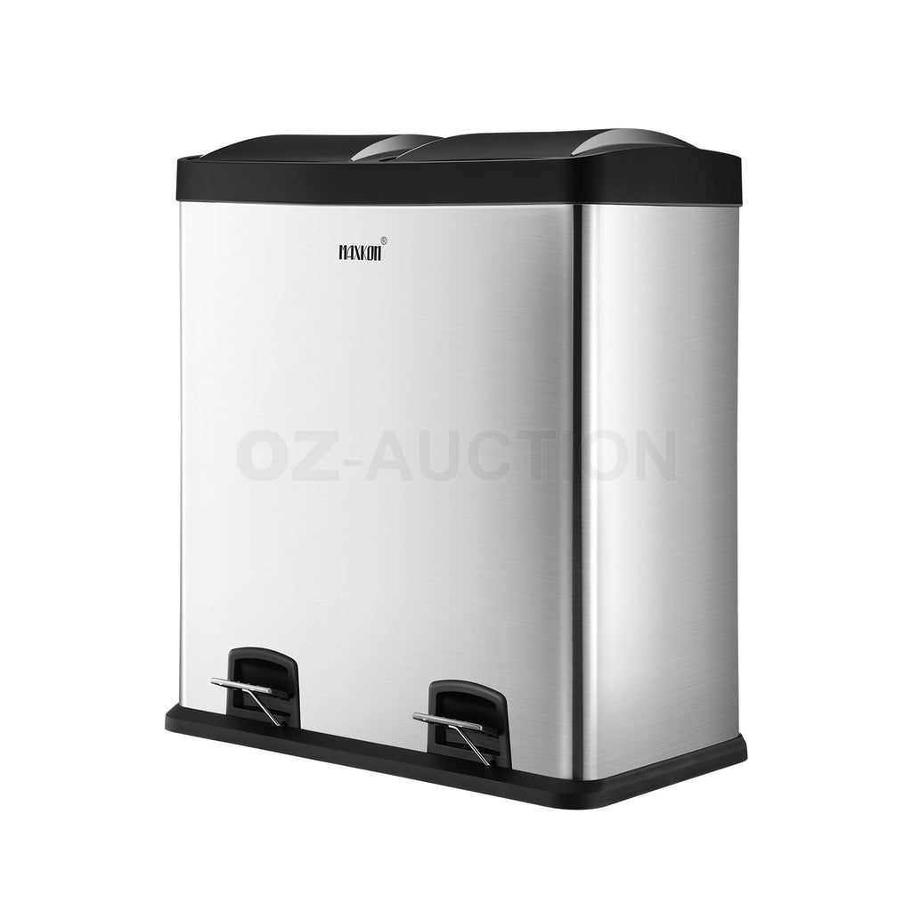Maxkon 60L Stainless Steel Refuse Bin – Dual Pedal Kitchen Waste