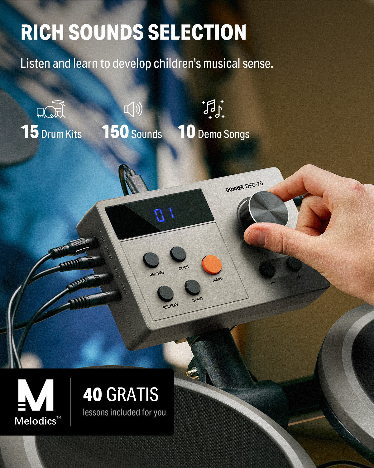 Donner DED-70 Electric Drum Set 4 Quiet Mesh Pads 150 Sounds Grey