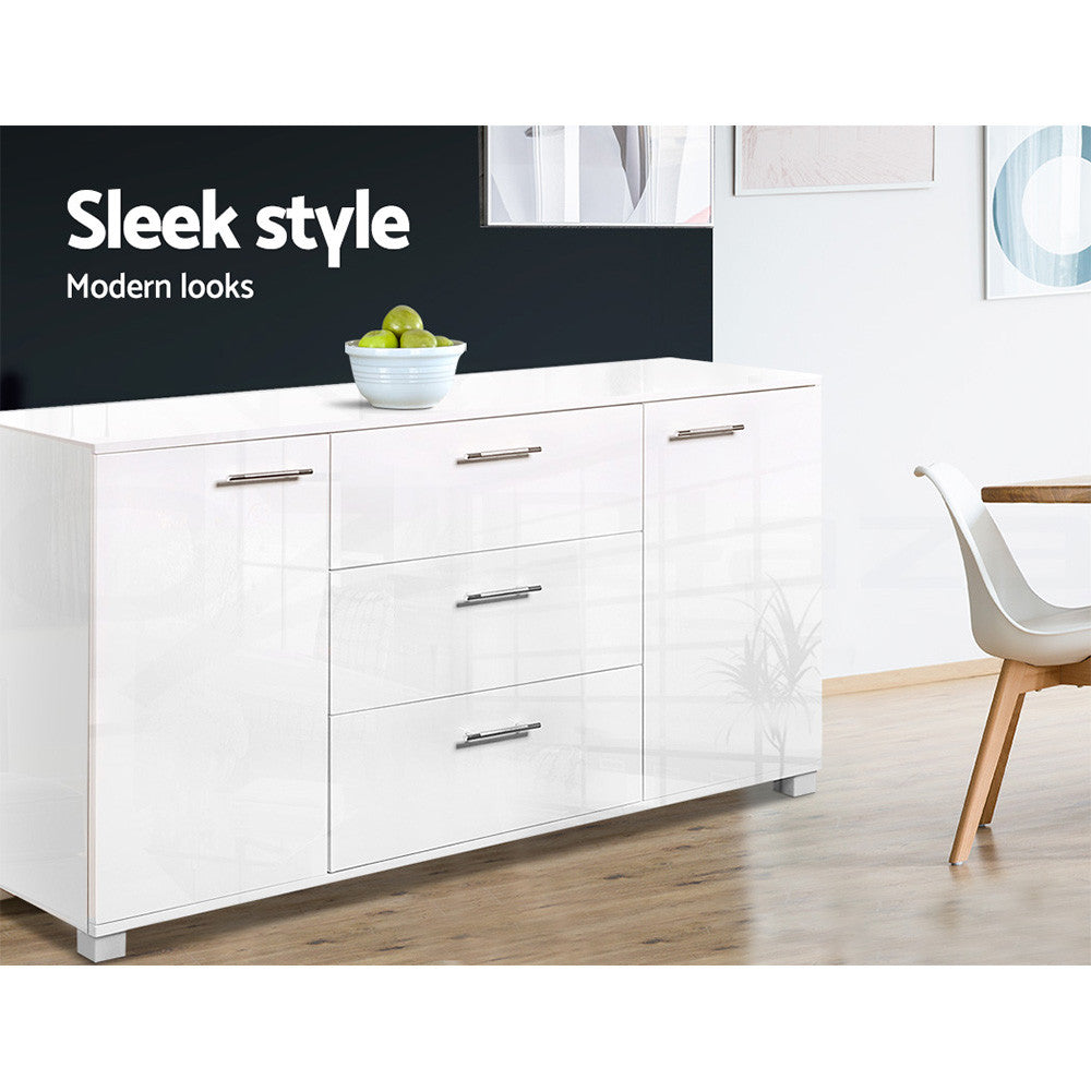 Buffet Sideboard Cabinet High Gloss Storage Drawers White