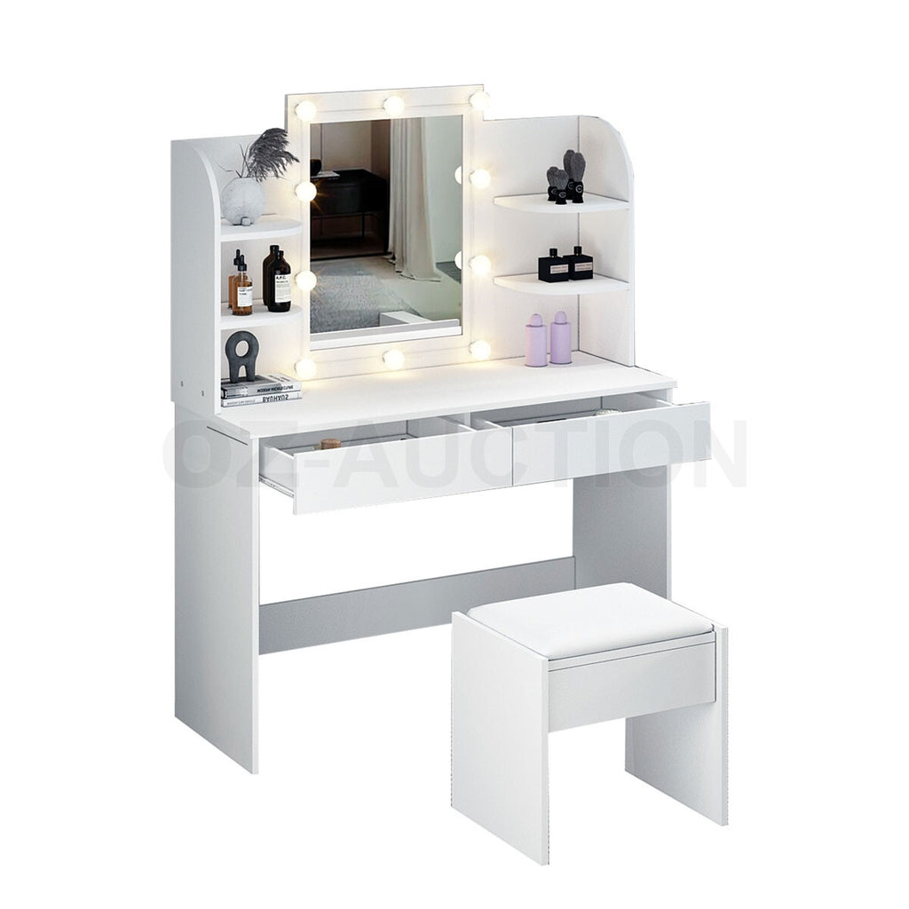 Dressing Table Makeup Mirror with Stool Drawer & Light Bulbs