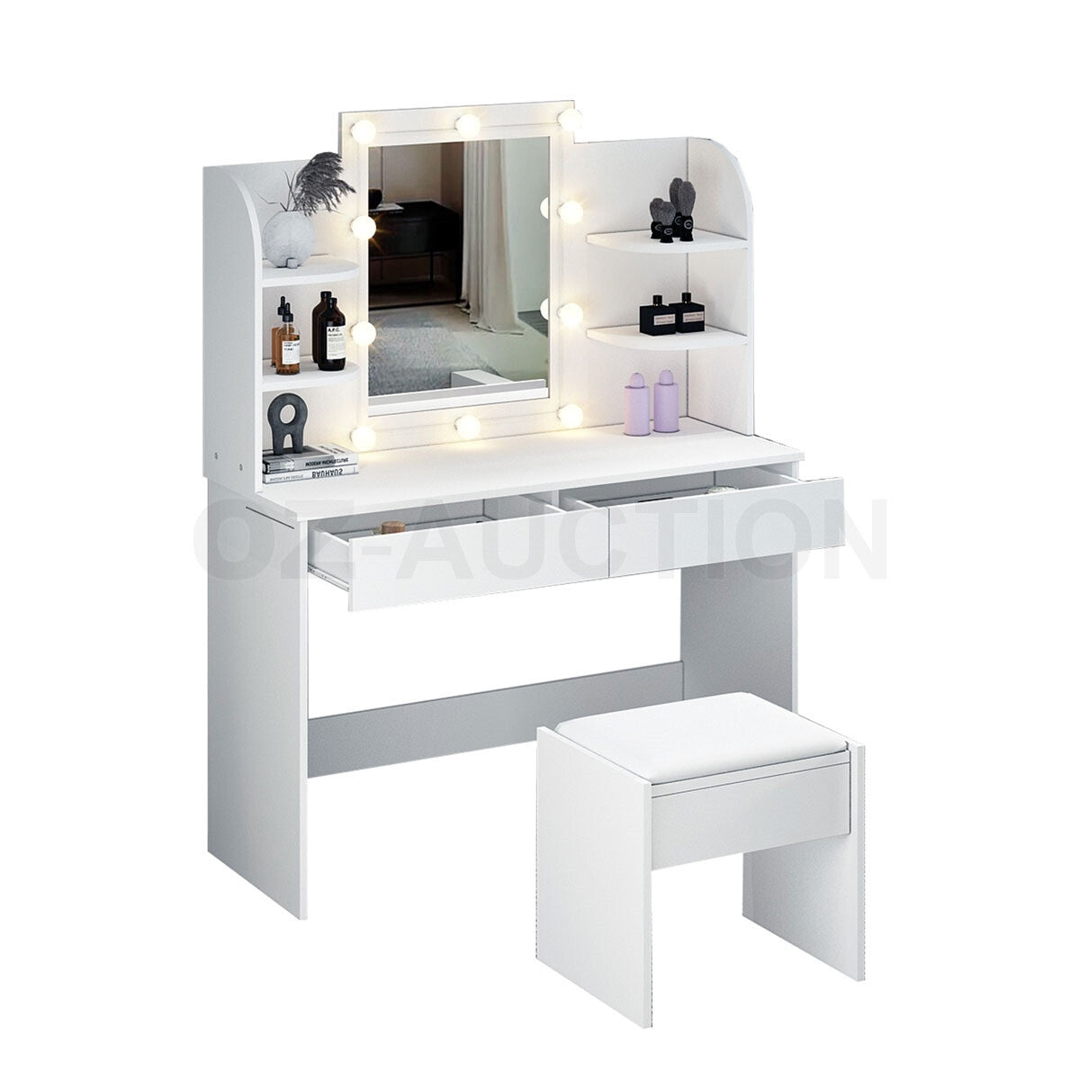 Dressing Table Makeup Mirror with Stool Drawer & Light Bulbs