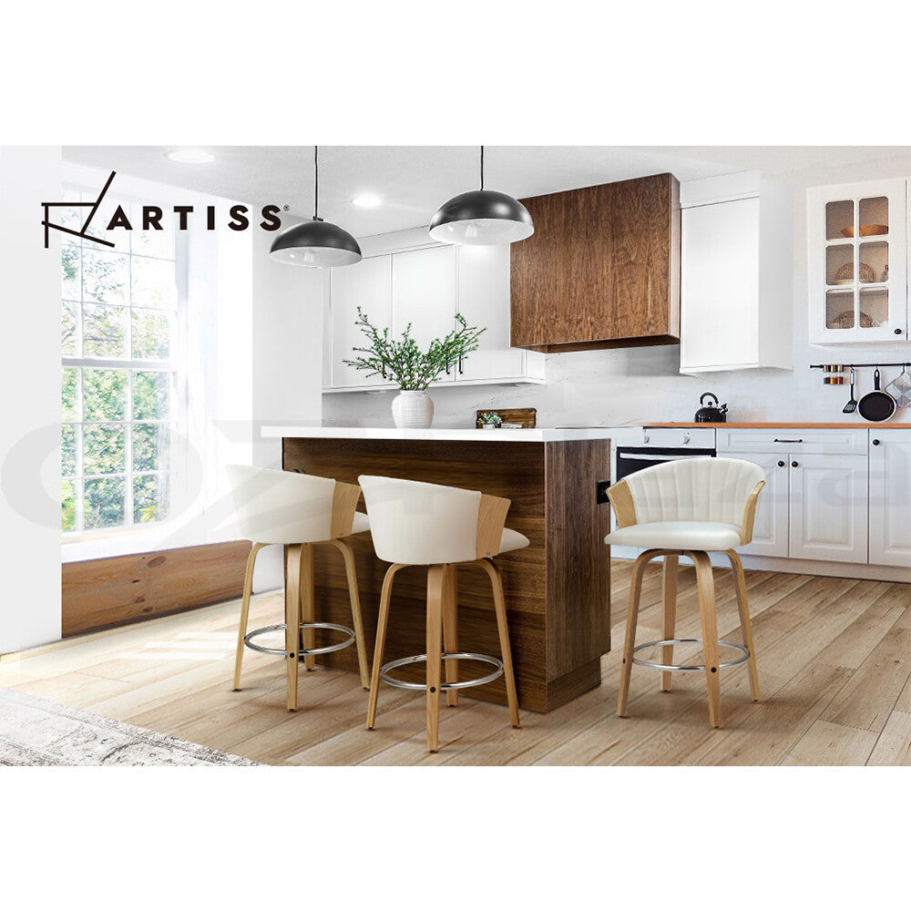 2x Bar Stools Kitchen Dining Leather Padded Wooden