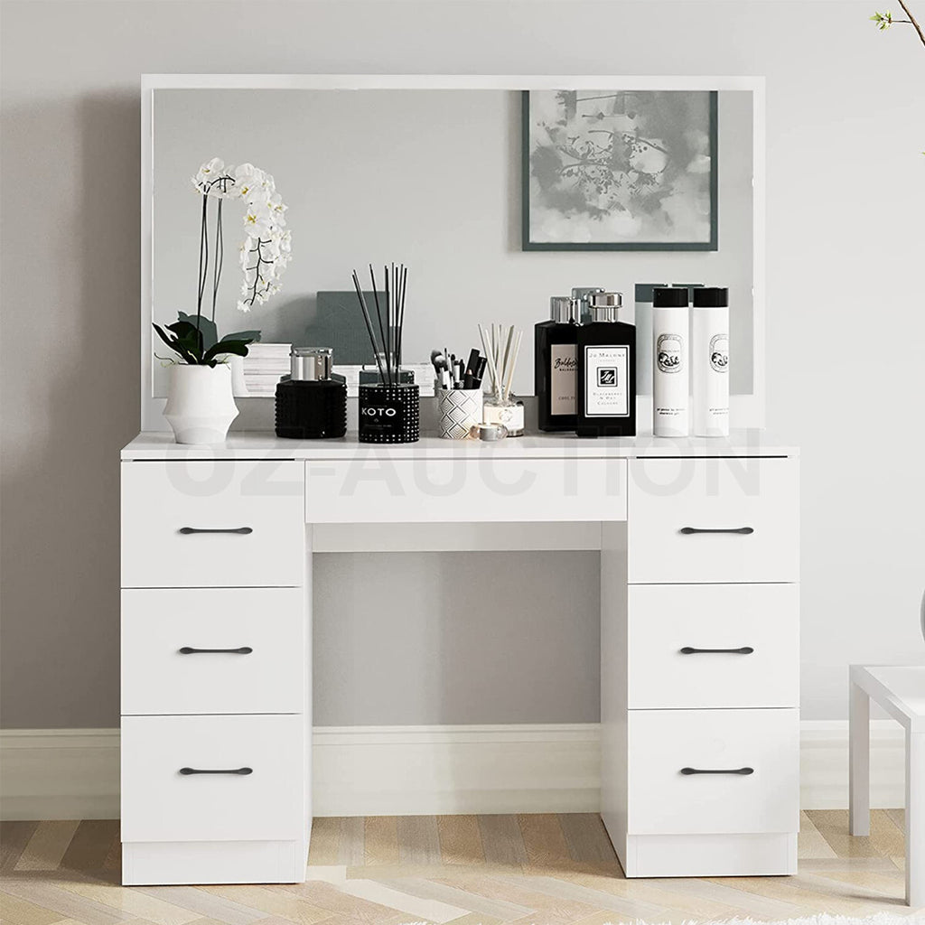 Large Dressing Table with Mirror – Modern Makeup Vanity, White
