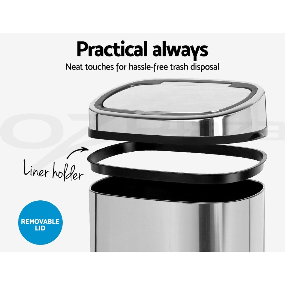 Devanti 68L Motion Sensor Bin Automatic Kitchen Trash Silver