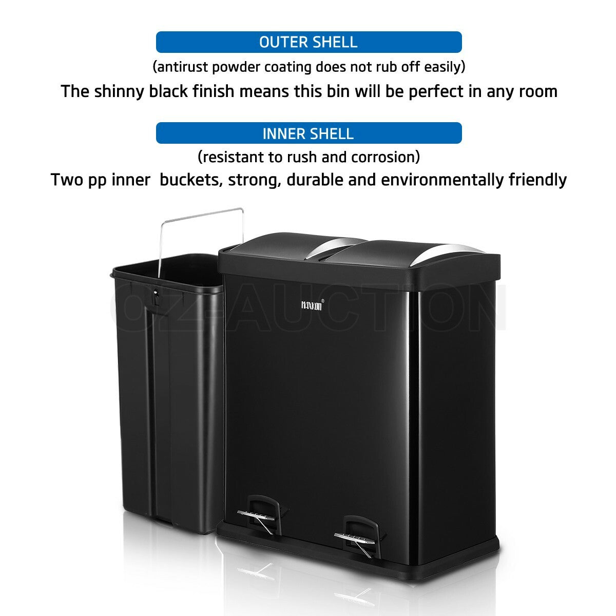 60L Maxkon Pedal Bin – Dual Compartment Rubbish & Recycling Can