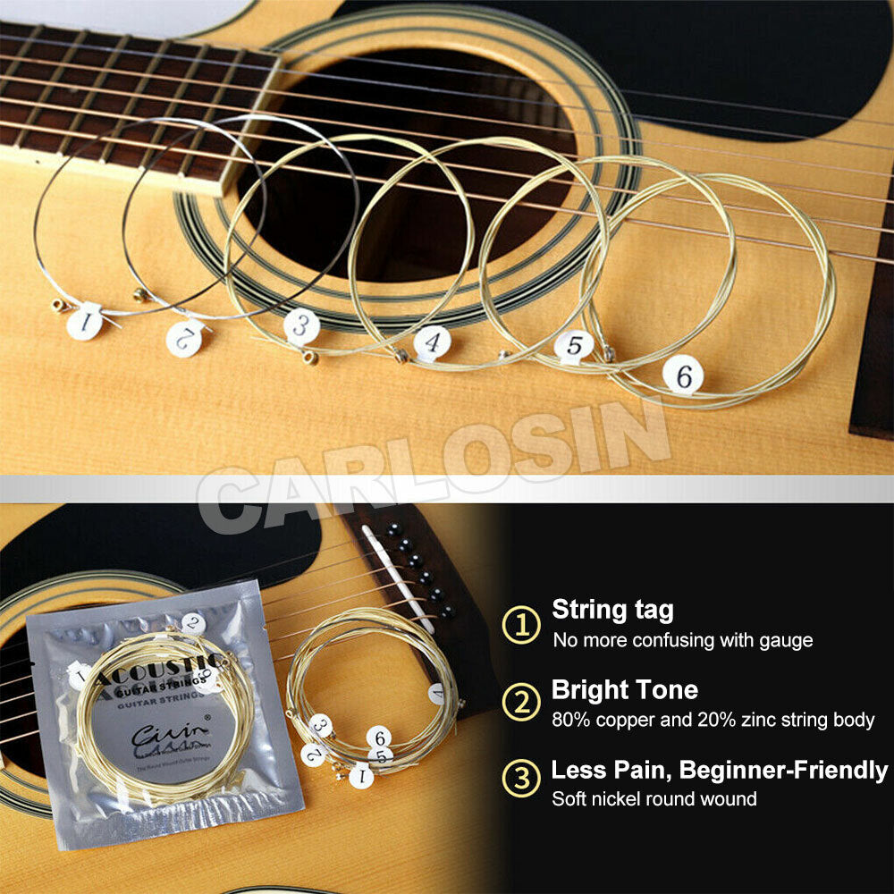 Acoustic Guitar Strings Steel Premium Light 6pcs with Free Pick