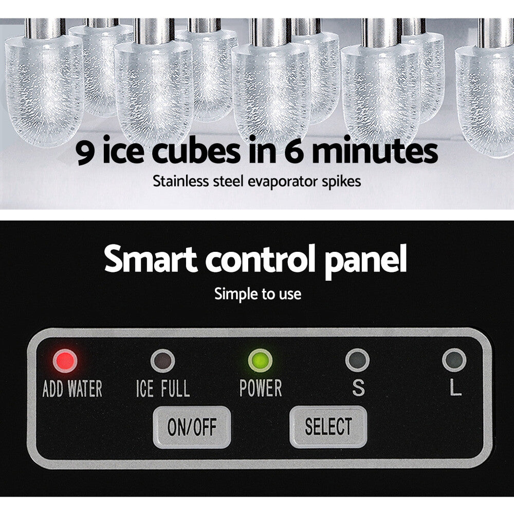 Devanti Portable Ice Maker Machine Ice Cube Tray 12kg Bar Countertop Black