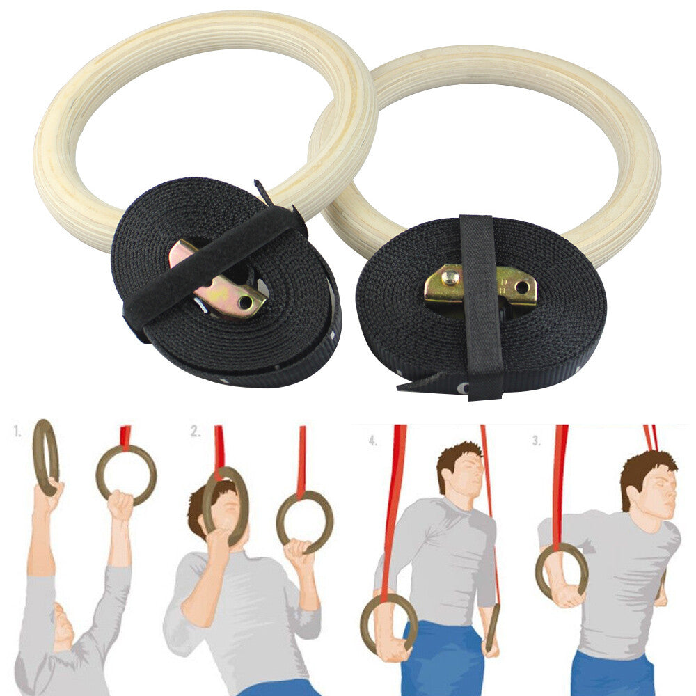 Gym Rings Set – Wooden Olympic Rings with Crossfit Straps