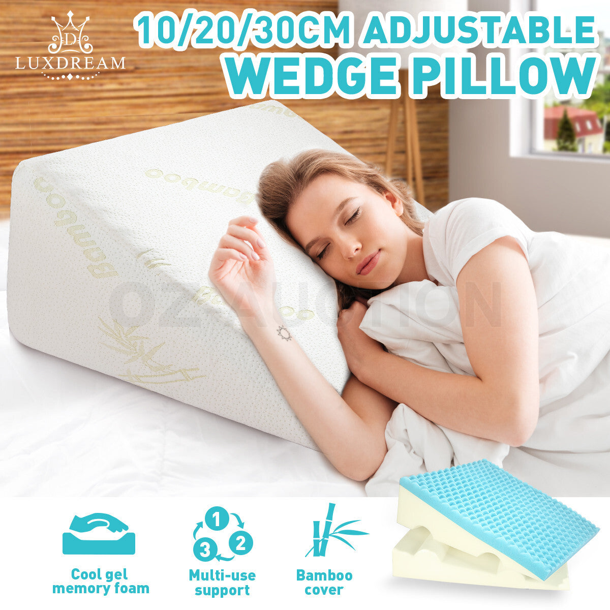 Luxdream Adjustable Wedge Pillow Cool Gel Memory Foam Back Support
