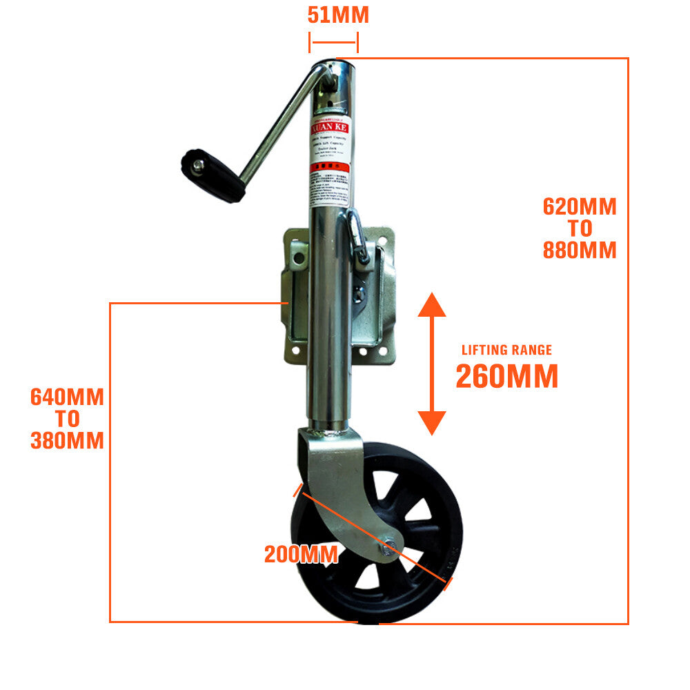 8" Jockey Wheel – Swing-Up Swivel Nylon Trailer Caravan Boat 1500LB