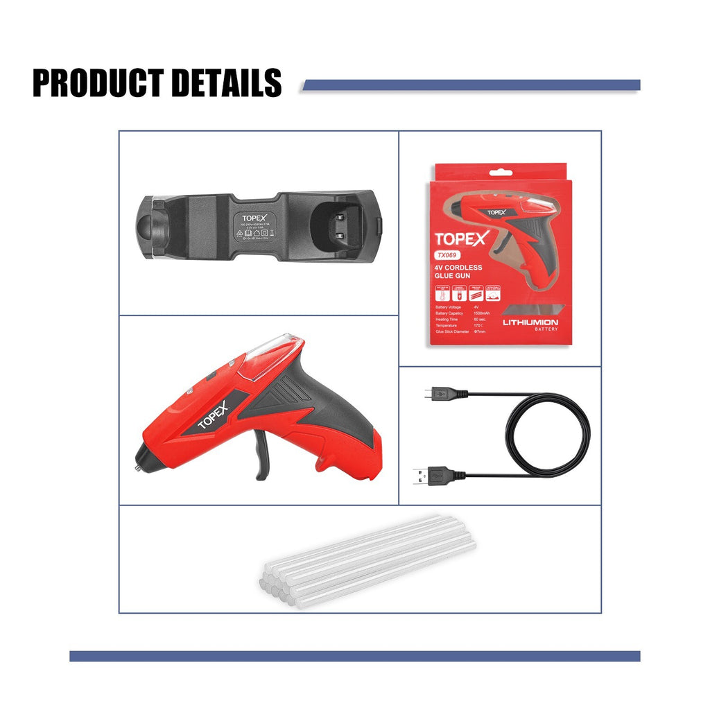 4V Cordless Glue Gun – Hot Melt with 15 Premium Sticks