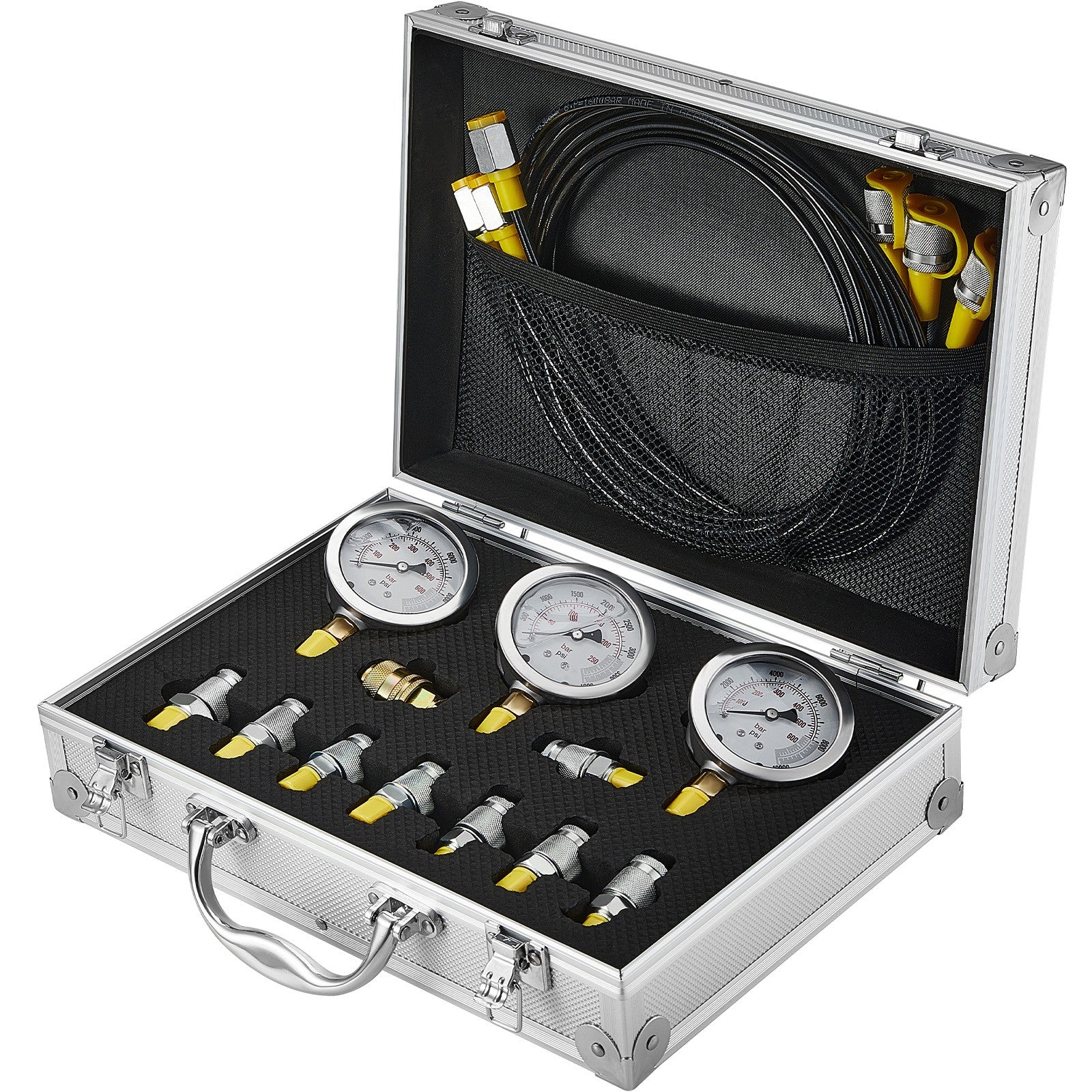 Uimoso Hydraulic Pressure Test Kit 3 Gauges 9 Test Couplings 3 Test Hoses Case