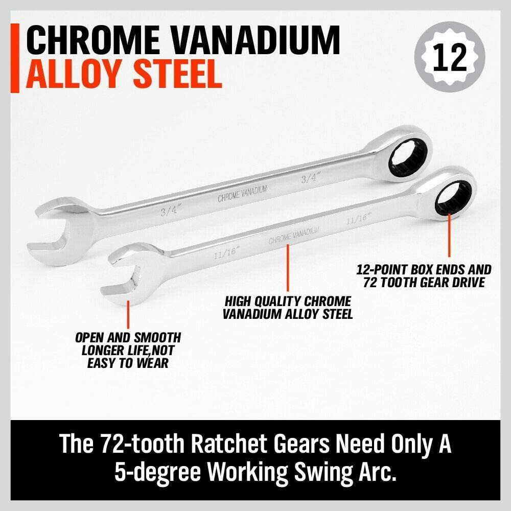 48pc HORUSDY Tool Set – Ratchet Spanners & Allen Keys with Roll Pouch