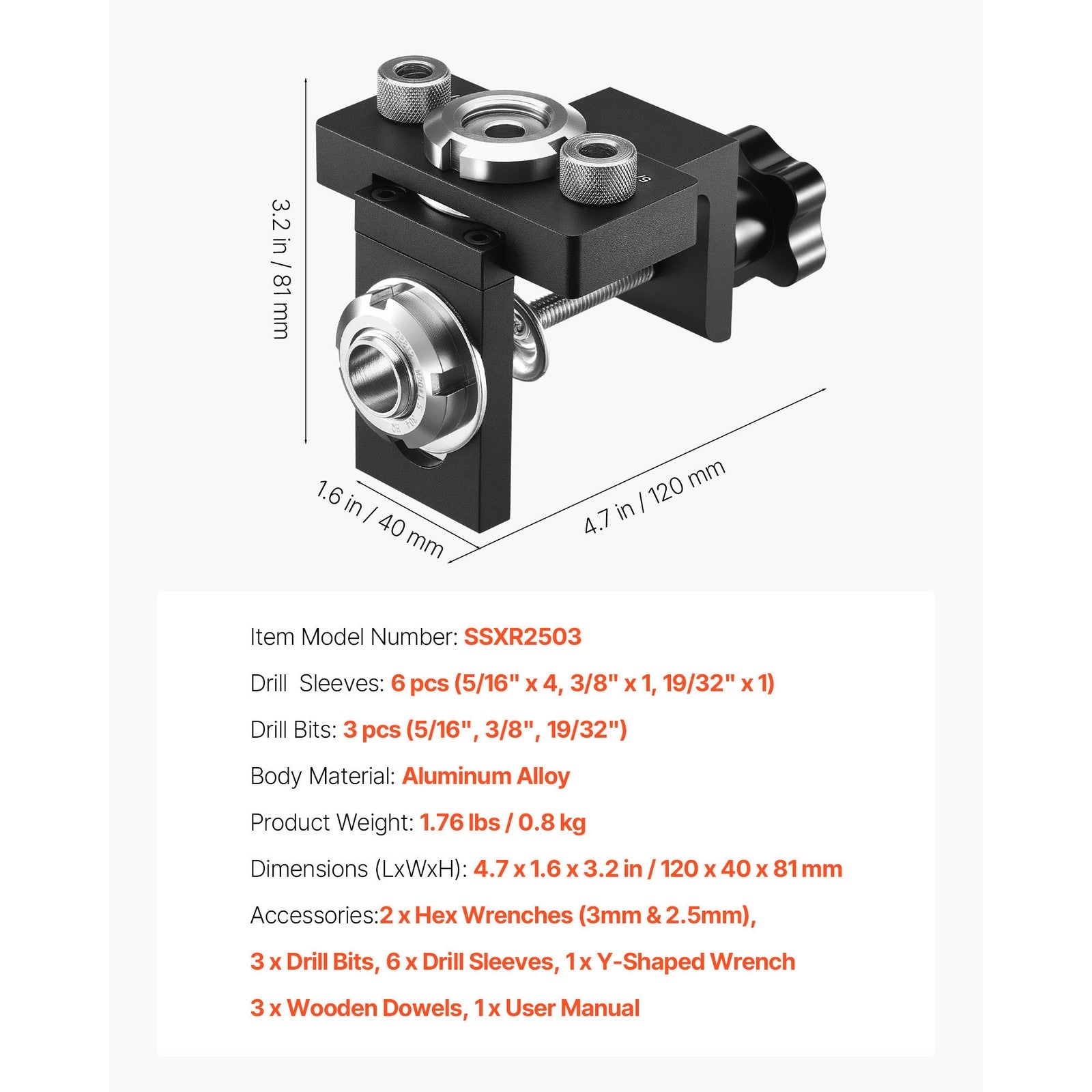Uimoso Self-Centering Doweling Jig Kit with 3 Drill Bits for Woodworking