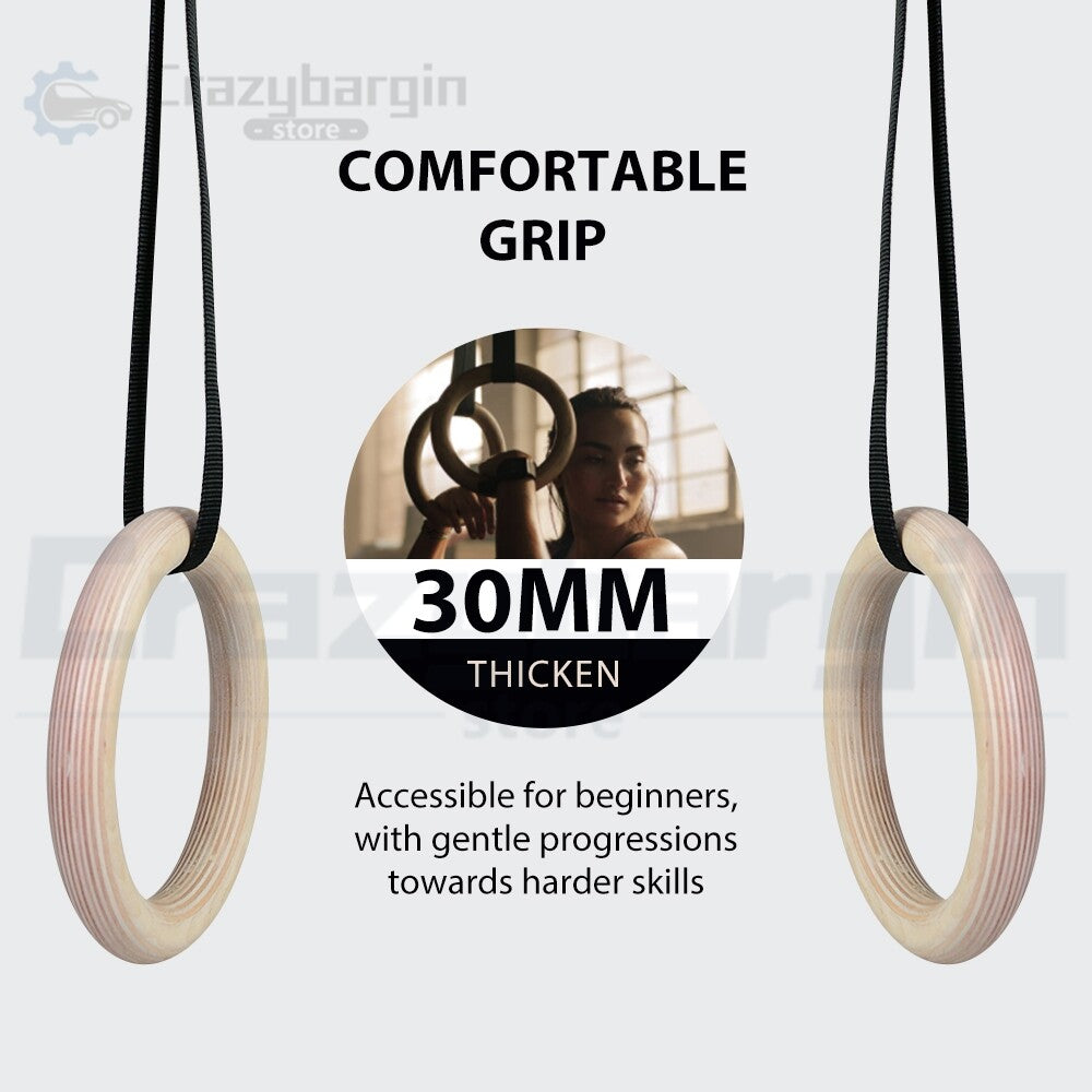 Gym Rings Set – Wooden Olympic Rings with Crossfit Straps