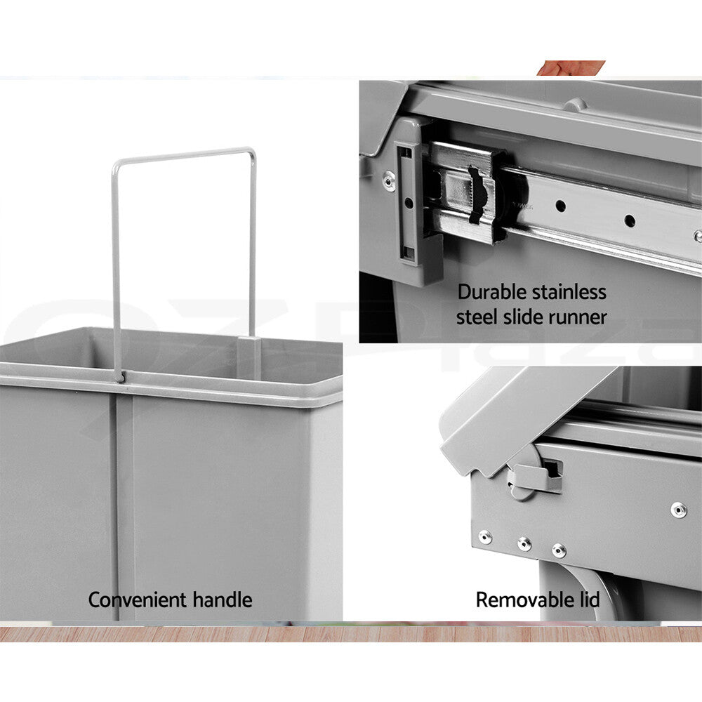 2x20L Twin Pull Out Kitchen Rubbish Bin Double Slide