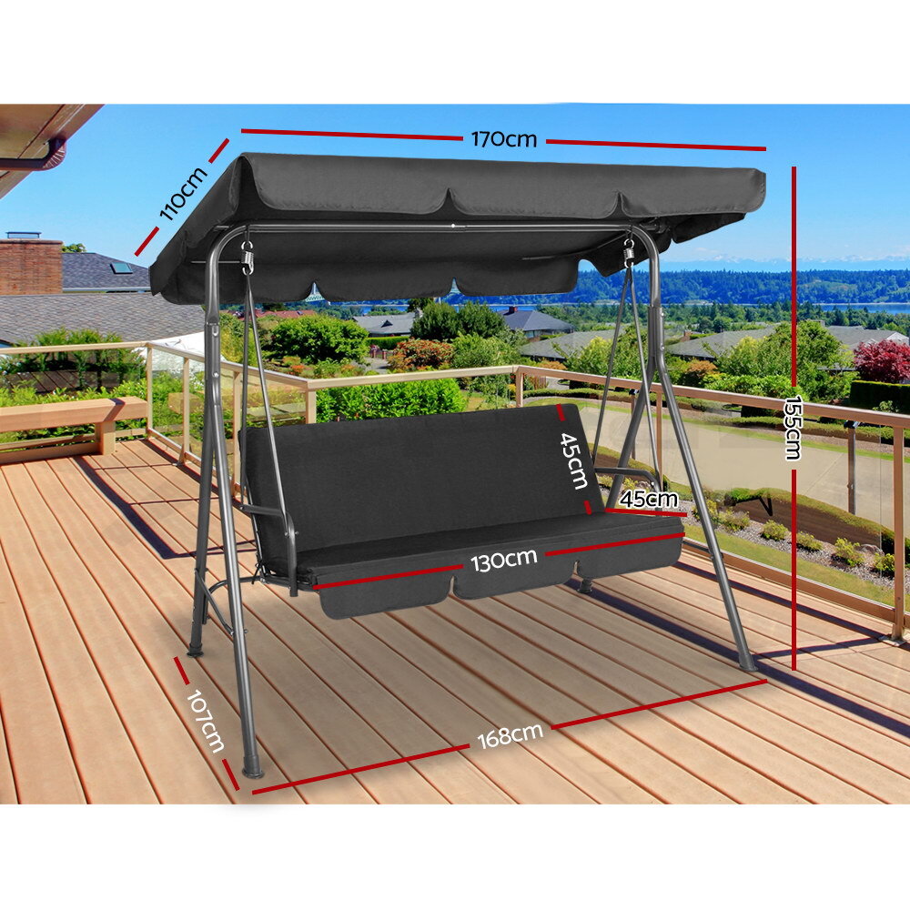 3 Seater Outdoor Swing Chair Garden Bench Canopy Black