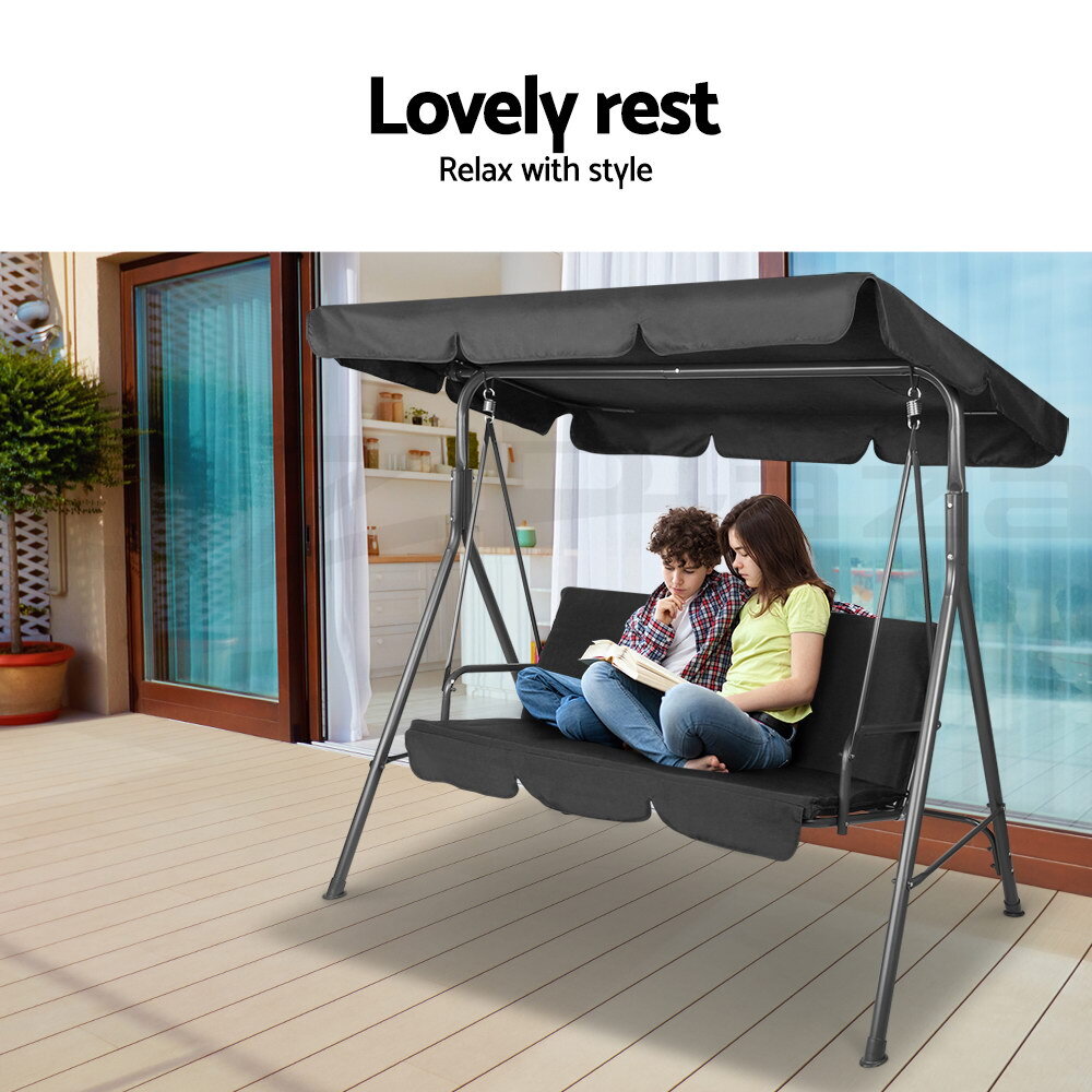 3 Seater Outdoor Swing Chair Garden Bench Canopy Black