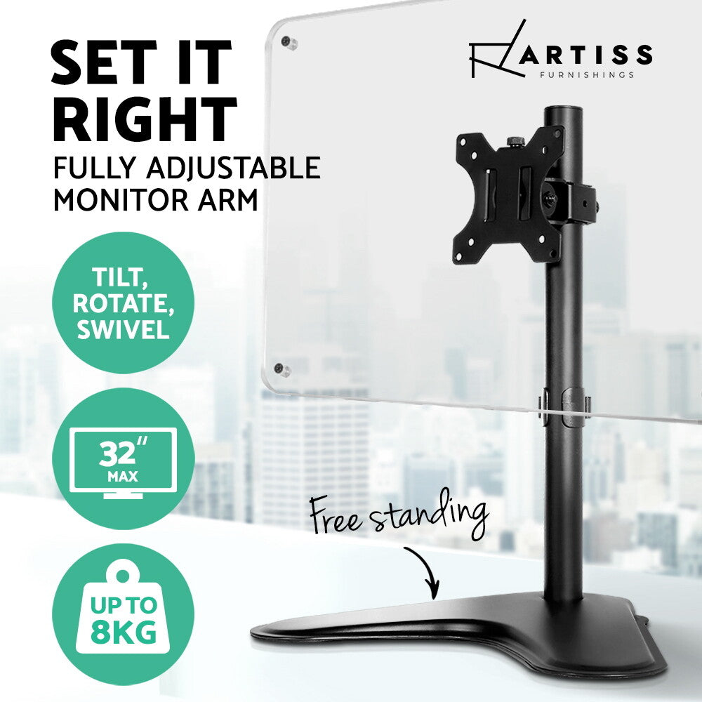 Freestanding Single Monitor Desk Stand Arm TV Mount