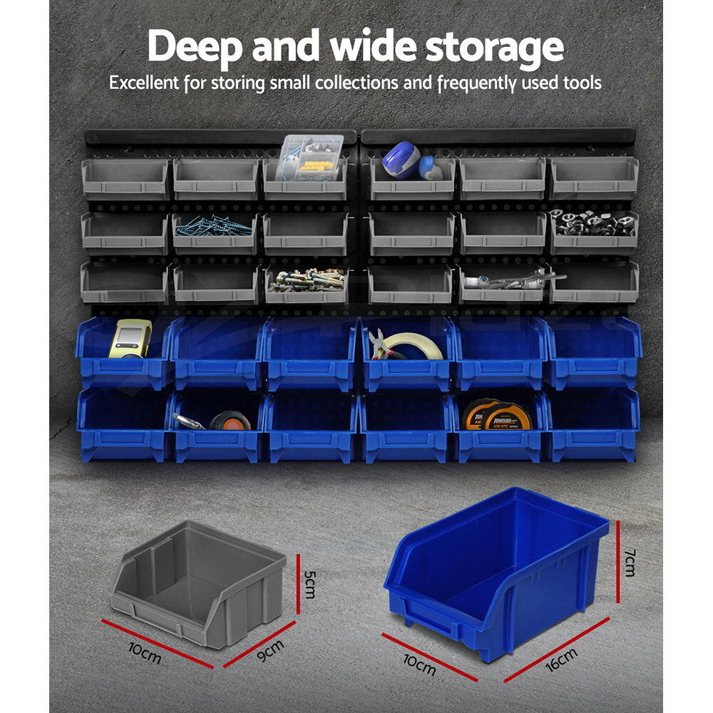 Giantz 30 Storage Bin Rack Wall Mounted Tools Shelves Organiser Workshop Garage