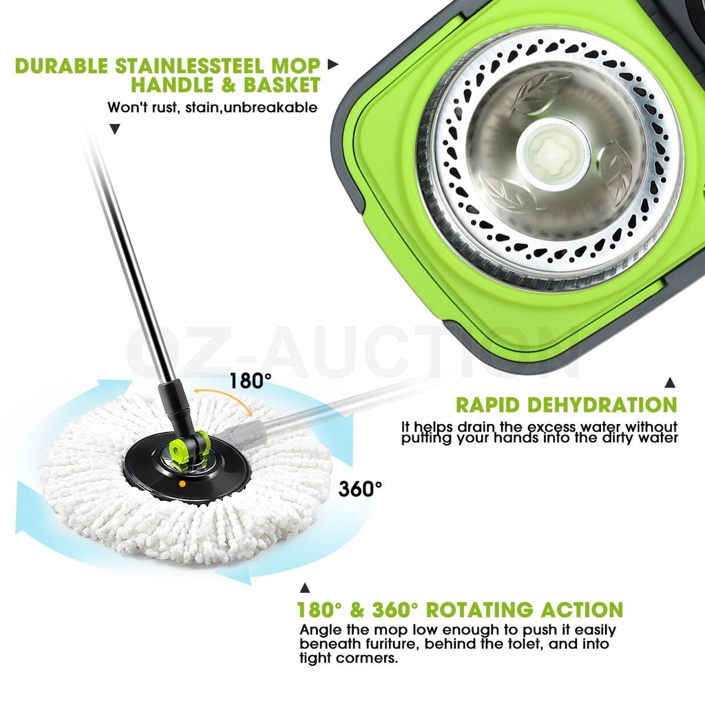 360° Rotating Spin Mop – DR FUSSY Bucket System with 4 Mop Heads