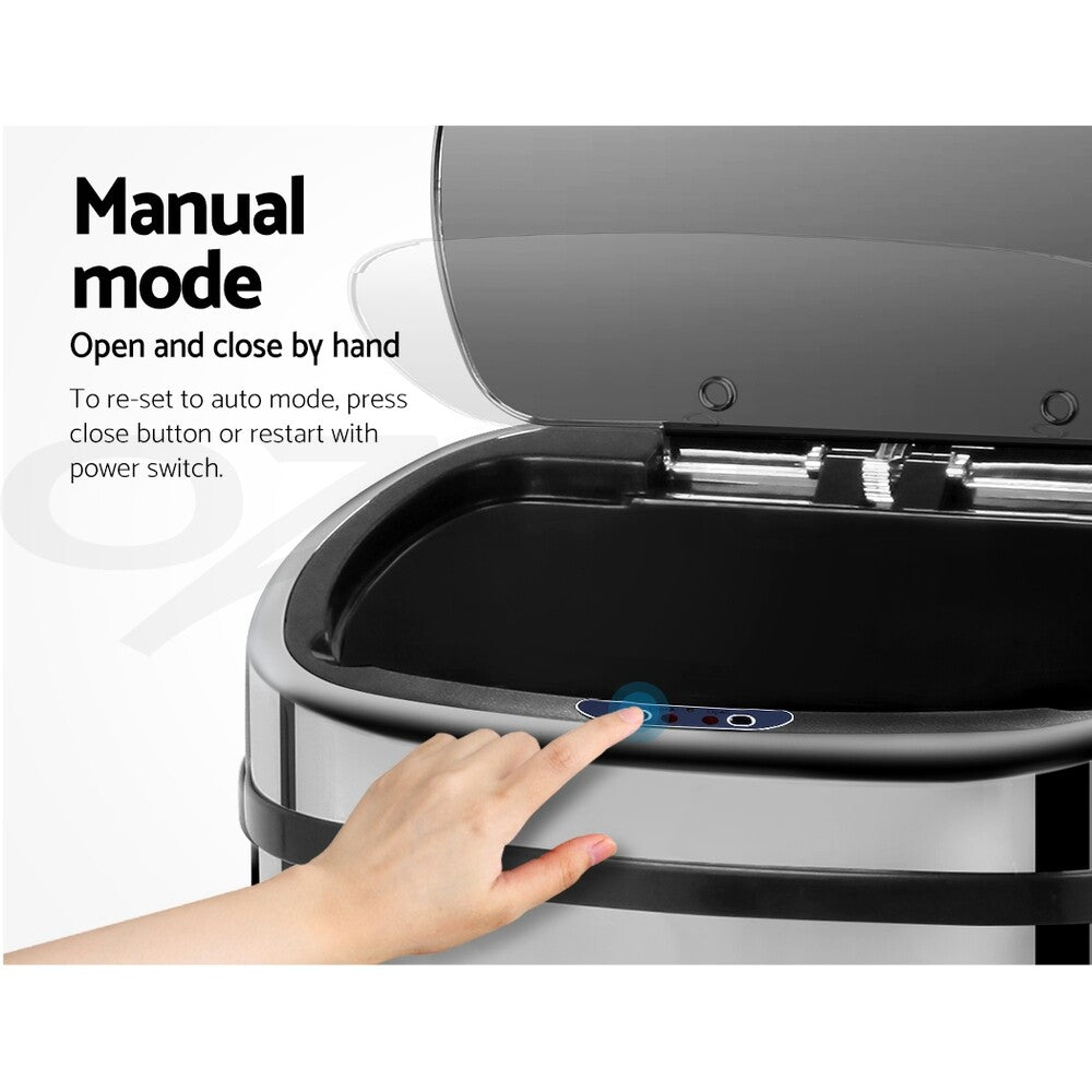 Devanti 68L Motion Sensor Bin Automatic Kitchen Trash Silver