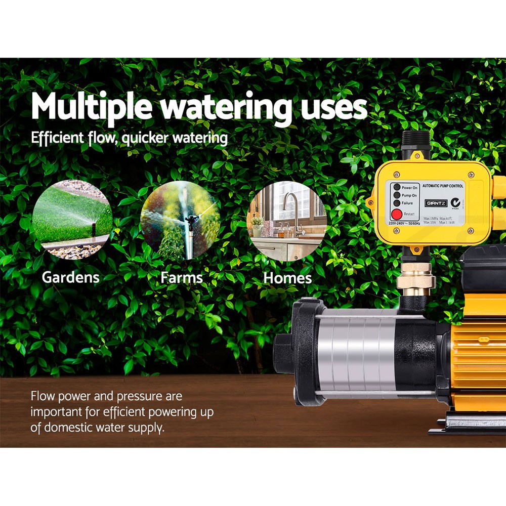 2500W Garden Water Pump High Pressure 6-Stage Tank Irrigation Yellow