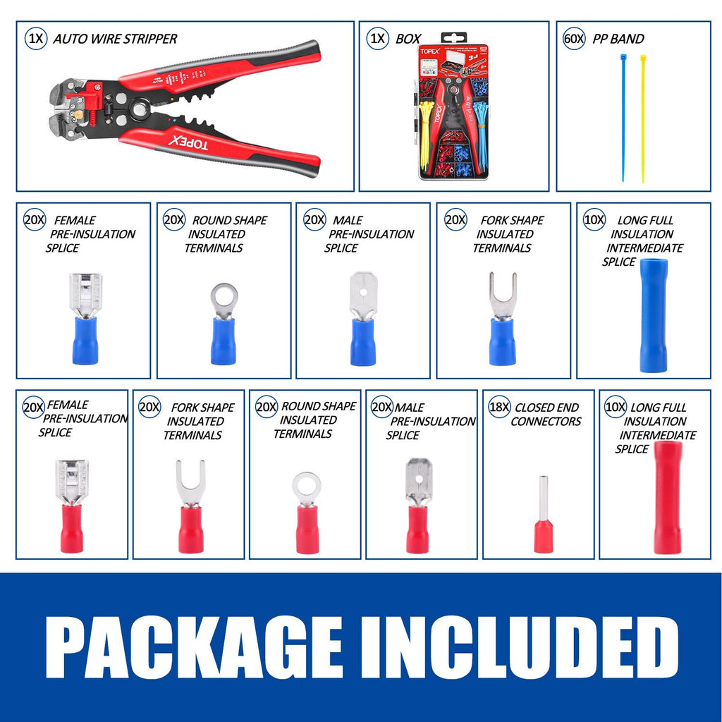 260pc Wire Stripper & Crimper Set – Self-Adjustable Pliers & Terminals