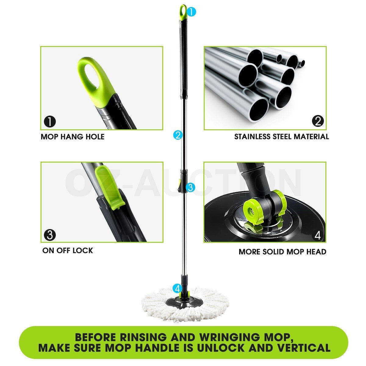 360° Rotating Spin Mop – DR FUSSY Bucket System with 4 Mop Heads