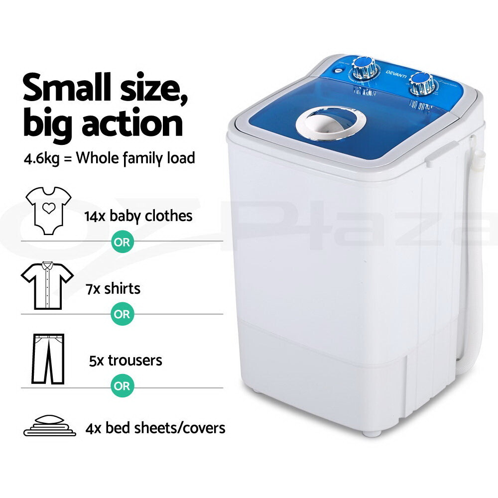 Devanti 4.6KG Mini Portable Washing Machine Outdoor Camping Caravan RV Spin Dry