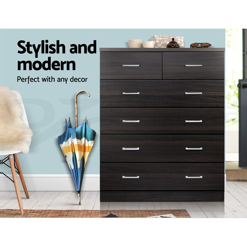 6 Drawer Chest Tallboy Storage Cabinet Walnut