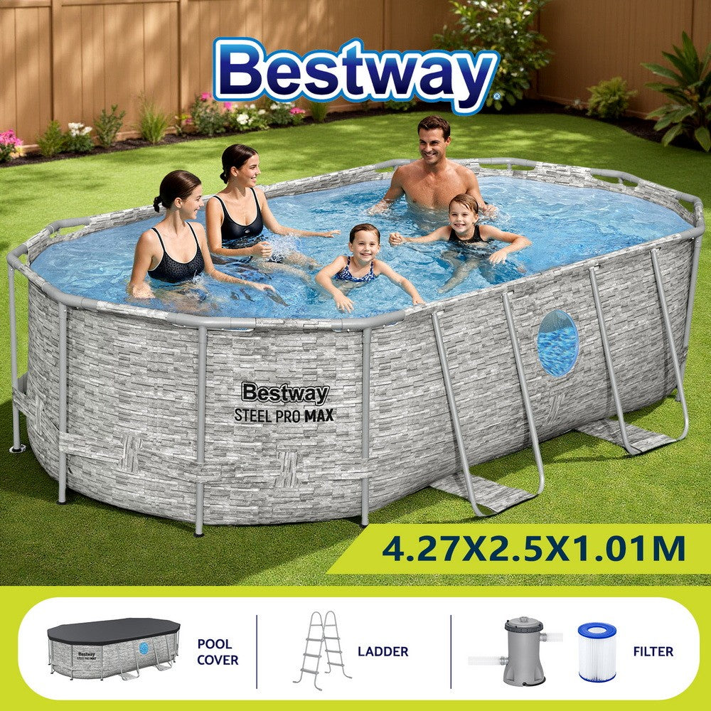 Steel Frame Above Ground Pool Filter Pump Ladder 427x250x100cm