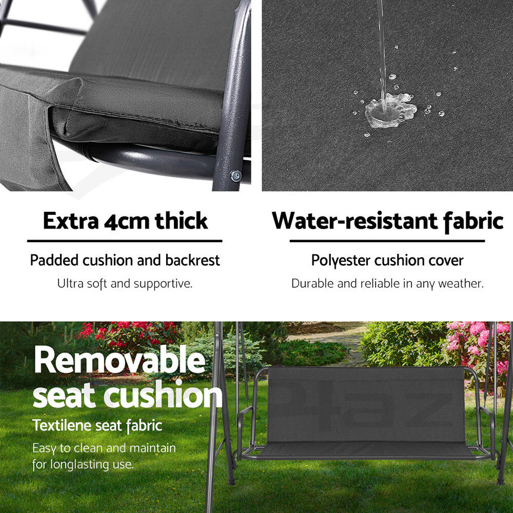 3 Seater Outdoor Swing Chair Garden Bench Canopy Black