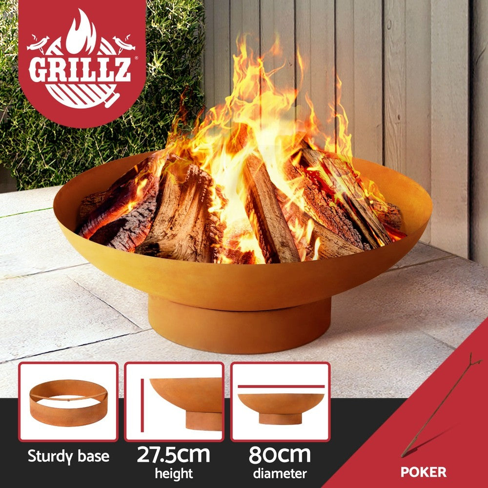 80cm Fire Pit Bowl Rustic Iron Outdoor Wood Burner