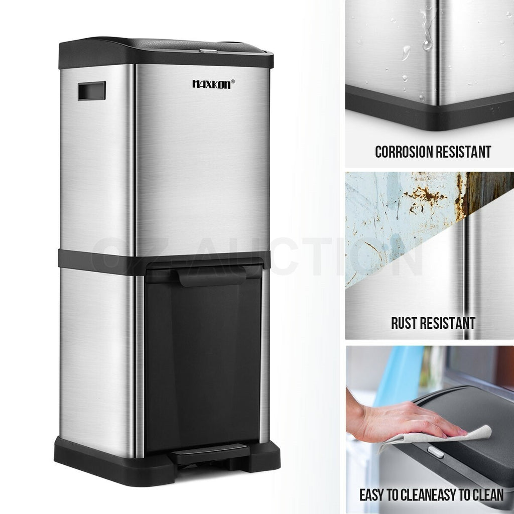 Maxkon 34L Pedal Bin – Dual Compartment Rubbish & Trash Can