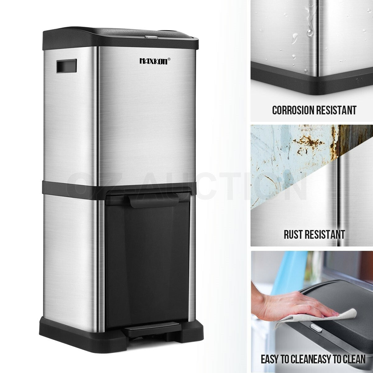 Maxkon 34L Pedal Bin – Dual Compartment Rubbish & Trash Can