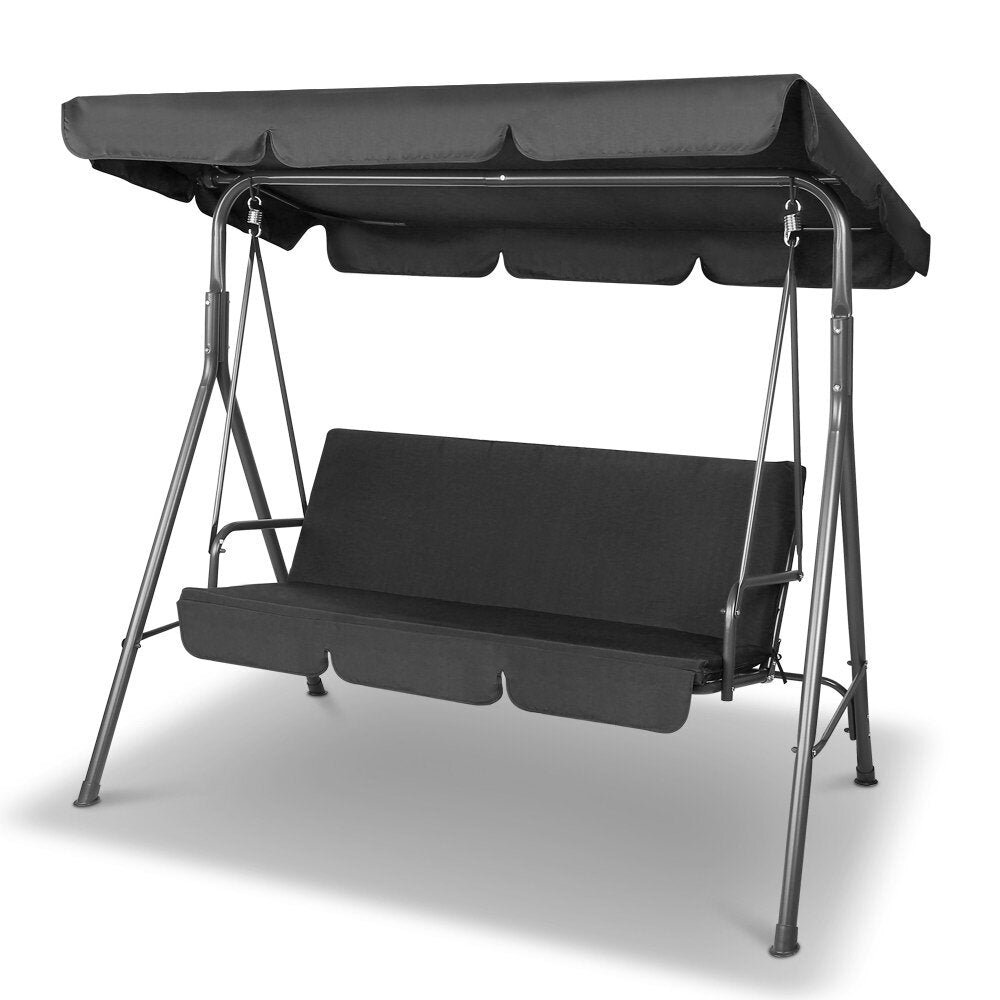 3 Seater Outdoor Swing Chair Garden Bench Canopy Black