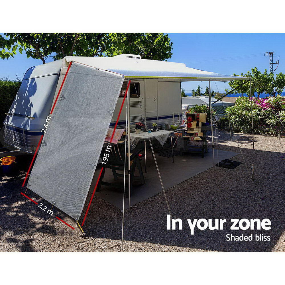 Caravan Privacy Screens Roll Out Awning 1.95 x 2.2M Sun Shade End Wall Side Grey