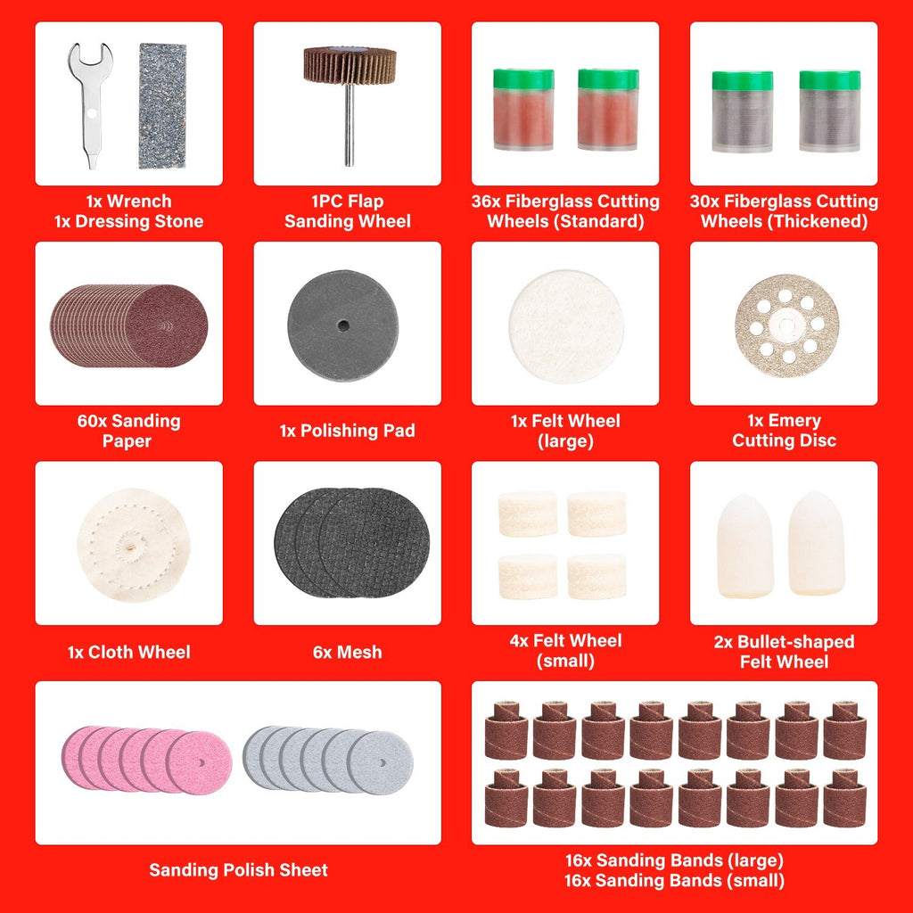 239pc Rotary Tool Kit – Grinding, Polishing & Craft Bits