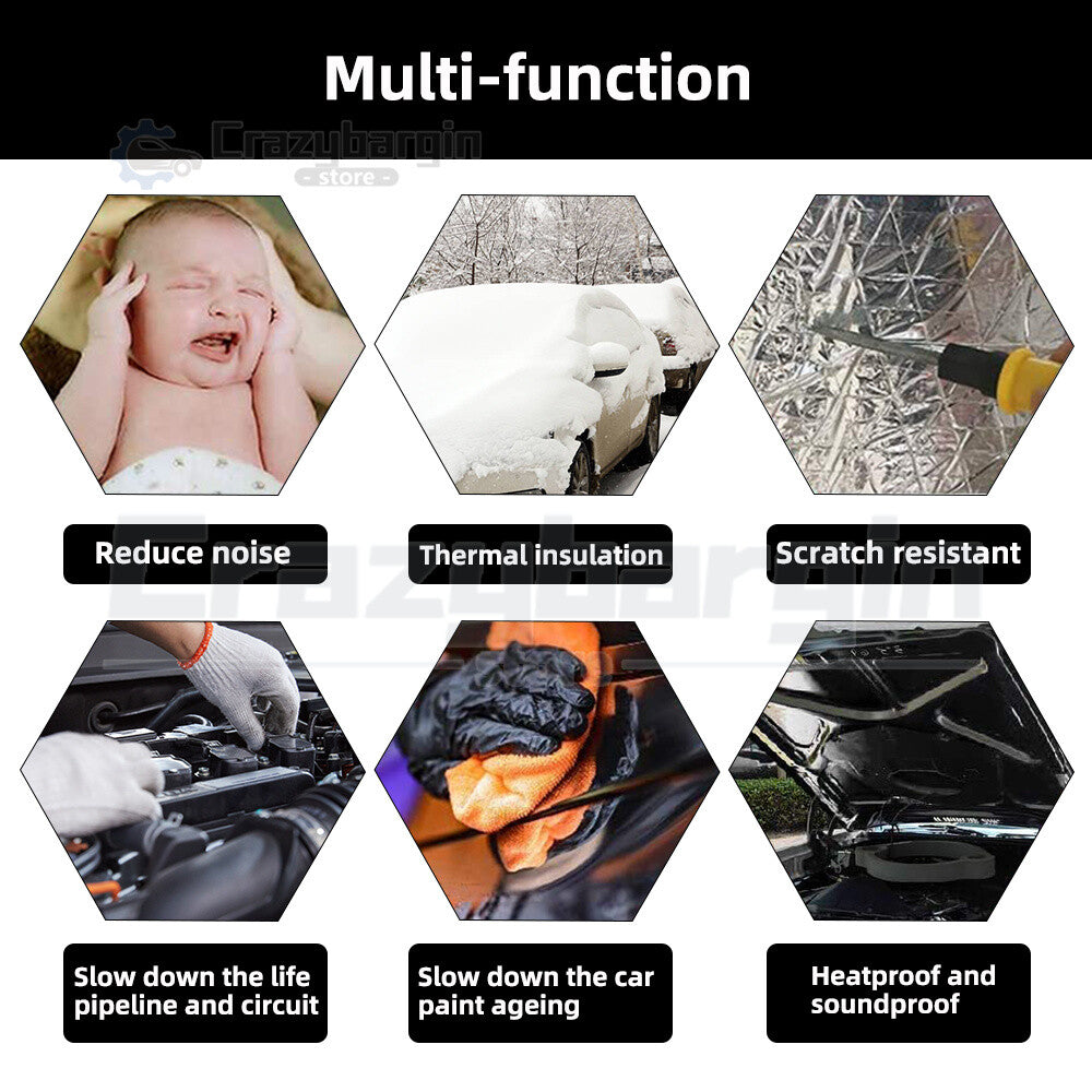 1x5M Car Sound Deadener – Foam Insulation Mat Heat & Noise Shield